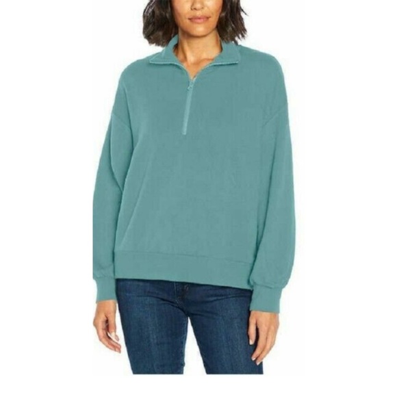 THREE DOTS Ocean Blue 1/4 Zip Pullover Sweatshirt Size Medium B3 - Picture 1 of 5